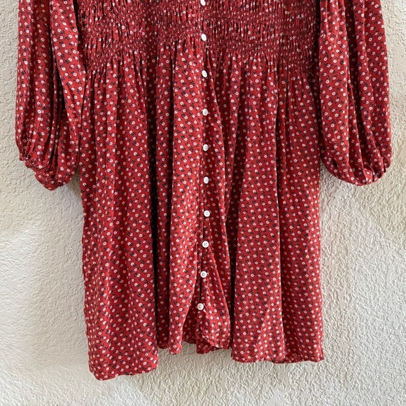 Madewell Challis Dress Daisy Floral Smocked Casual Relaxed Prairie Red Medium - Picture 6 of 13